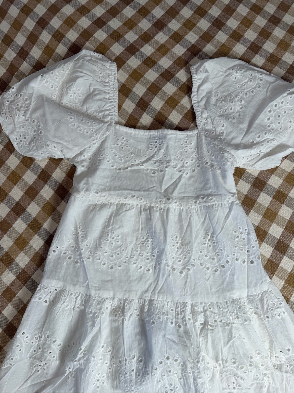 Meadow Rhodes White Eyelet Cottagecore Puff Sleeve Midi Dress M